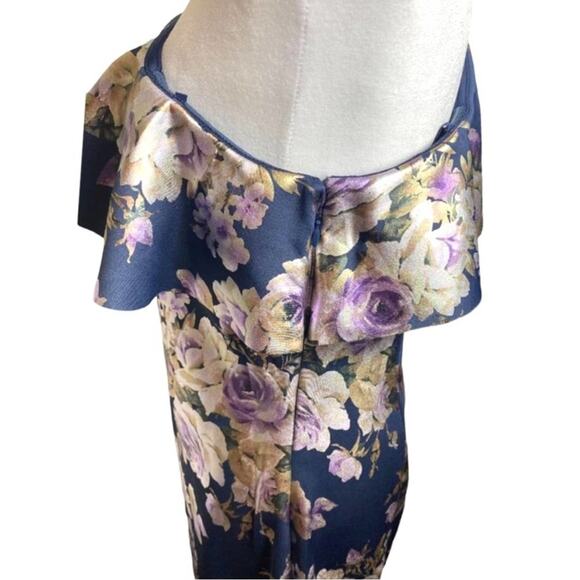 NWT ELIZA J DRESS FLORAL METALLIC FOIL JACQUARD RUFFLE ONE SHOULDER COCKTAIL - Picture 8 of 10